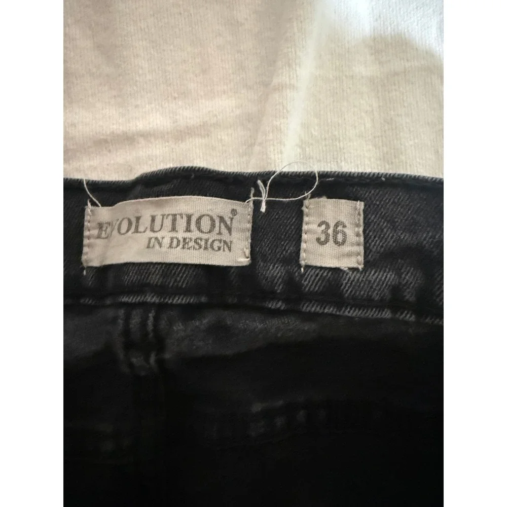 Evolution In Design Mens Black Distressed Ripped Denim‎ Slim Jeans 36x32